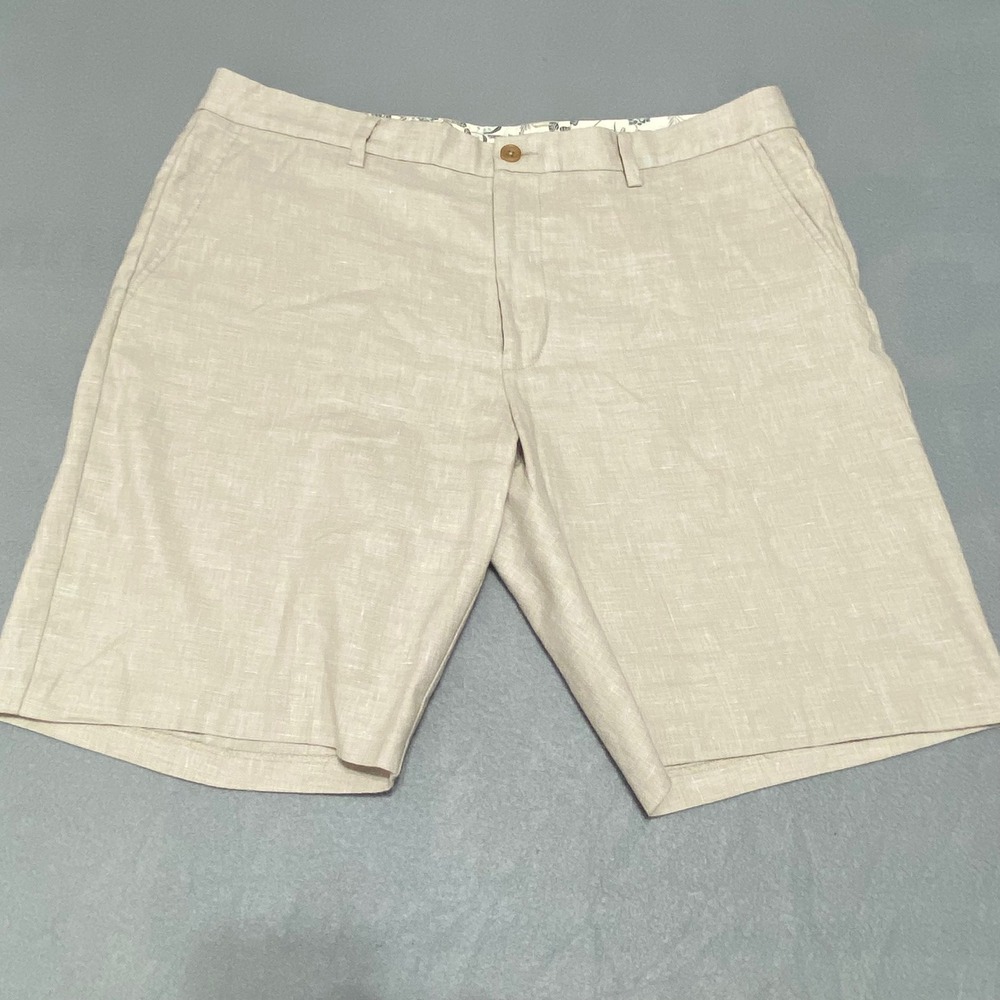 Tommy Bahama Mens 38x10 Linen Blend Coolmax Shorts Beige Flat Front Casual Luxe‎